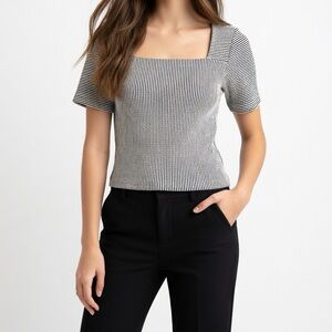 Club Monaco Square Neck Black & White Ribbed Knit Top